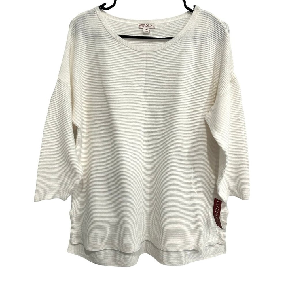 Merona NWT Womens Textured Ribbed White Pullover Tunic Sweater XXL